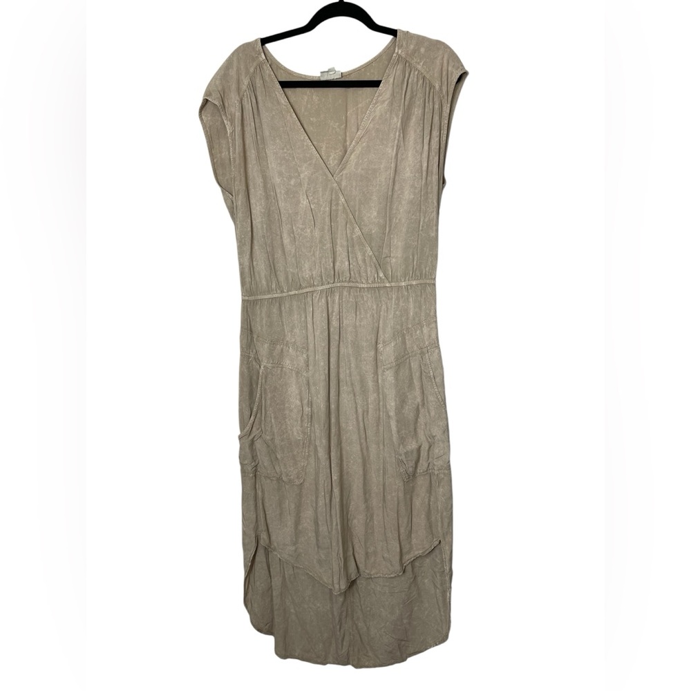 The Odells Hi-Low Sleeveless Dress Pockets Beige Beach Lightweight Rayon Small